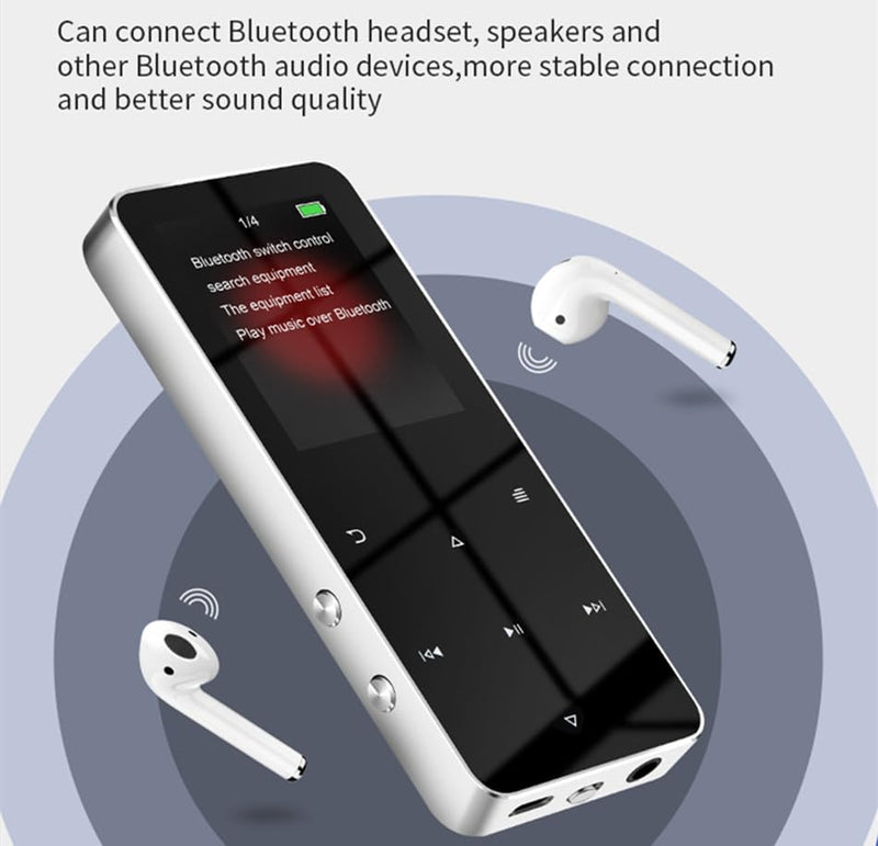 [AUSTRALIA] - 64GB MP3 Player with Bluetooth 5.0 2.0 inch Screen Touch Button Portable Hi-Fi Lossless Music Player Speaker with FM Radio Recorder Alarm Clock Pedometer Wired Headphone Support Card (Black) 