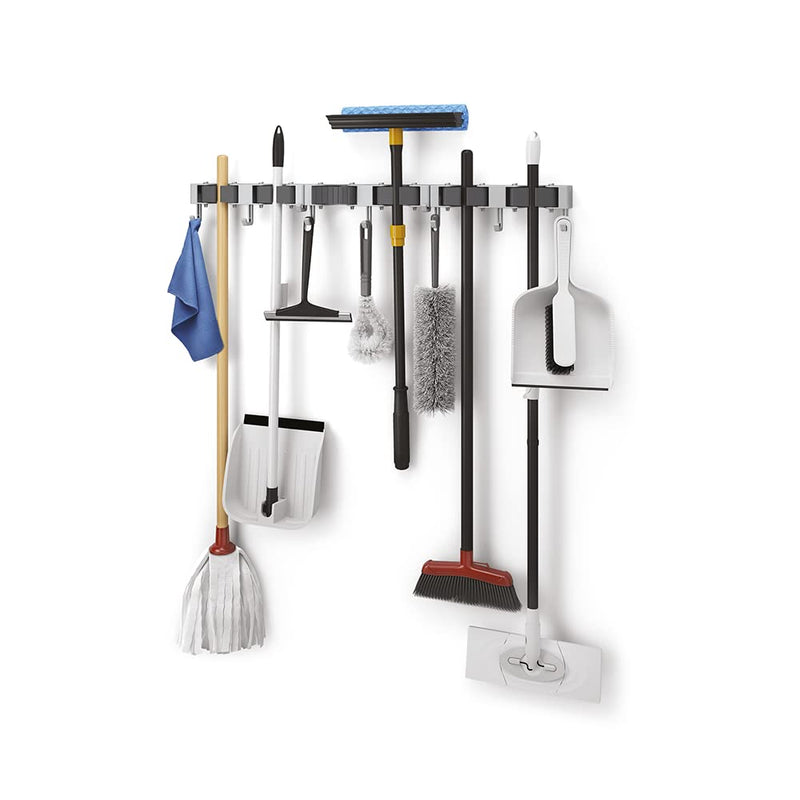 Metaltex Hang-up 6 Clamp Bar Broom Holder, Tool Holder with 3 Hooks, Set of 3