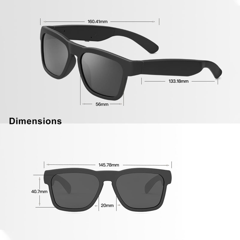 OhO sunshine Bluetooth Audio Sunglasses, Lightweight Open Ear Sport Glasses, 10H Playtime,Water Resistant with Voice Control Grey