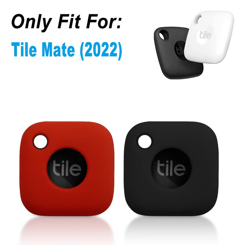 Geiomoo Silicone Case for Tile Mate 2022, Soft Scratch Resistant Cover with Carabiner (2 Pack Black+Red) 2 Pack Black+Red