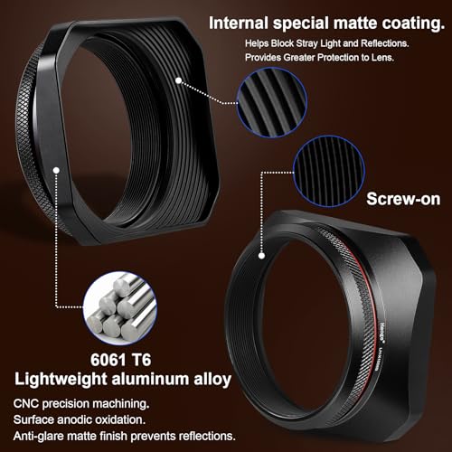 Haoge Square Metal Lens Hood with 49mm Uv Filter Adapter Ring for Fujifilm X100VI Fuji X100V X100F X100T X100S X70 Fuji Photo Camera Accessories LH-X1006B Black
