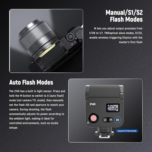 NEEWER Z140 16Ws Mini Camera Flash Light, GN15 1200mAh/1200 Full Power Flashes/1.2s Recycle/6200±200K, Manual 1/128-1/1 Power & S1/S2 Mode, Speedlite Compatible with Canon Nikon Sony Fujifilm Cameras