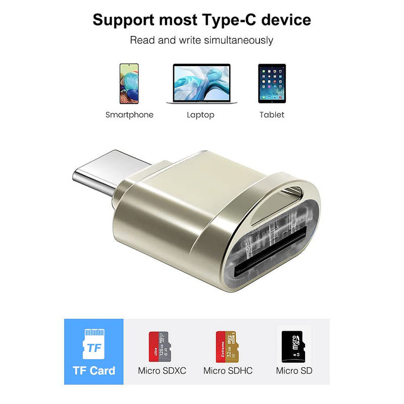 Type C Micro SD/TF Card Reader with Keychain, Leizhan USB C to Micro SD SDHC SDXC OTG Memory Reader, Type C Card Reader Adapter Compatible for Mac Windows Lixus Samsung Galaxy Note 20 S20 silver