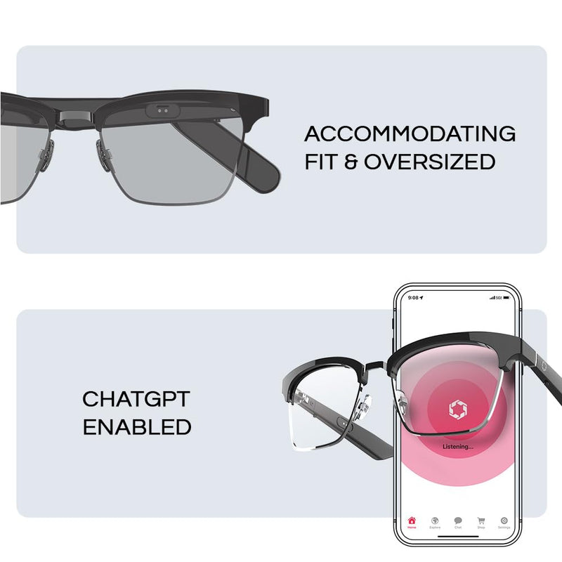 Lucyd Lyte Jupiter XXL Bluetooth Audio Sunglasses for Men, Open-Ear, UV400 | XXL wide fit, noise-canceling mic, AI voice assistant (Siri & Alexa), ideal for driving, calls & hands-free Jupiter XL Sunglasses