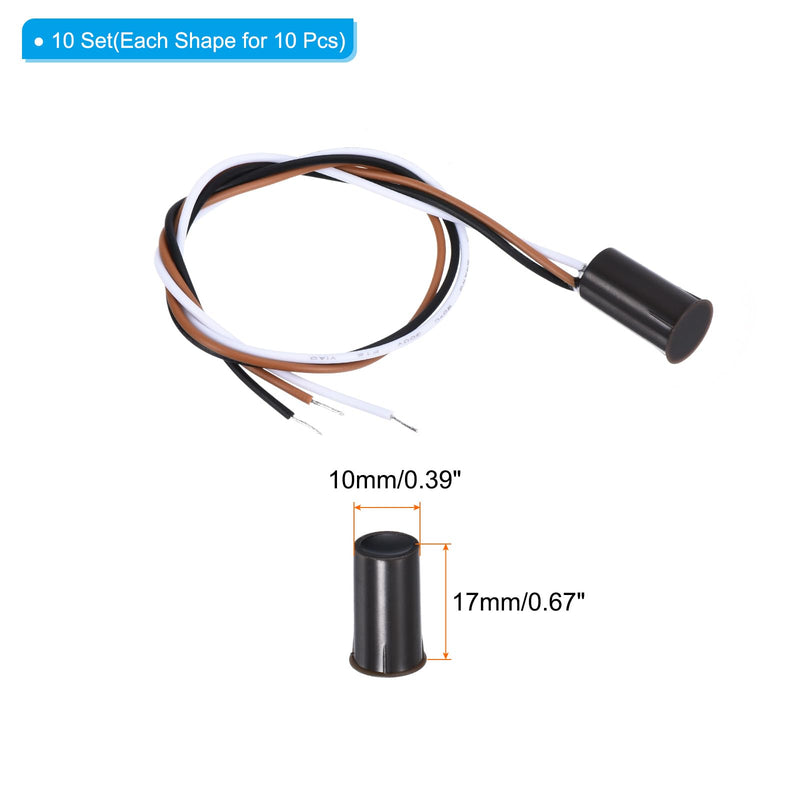 PATIKIL Magnetic Reed Switch, 10 Pack NO NC Ring Alarm Contact Sensor Wired Recessed Door Sensor Window Contact Switch for Alarm System, Brown