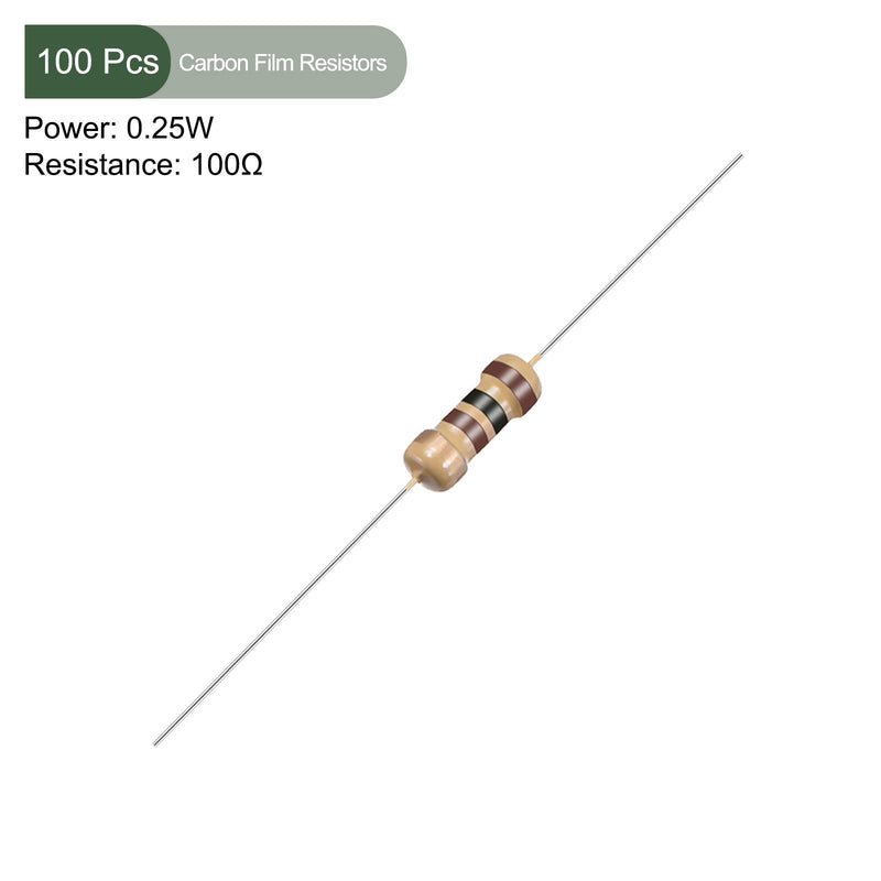 [AUSTRALIA] - YOKIVE Pack of 100 Carbon Film Resistors 1/4 W 100 Ohm 5% Tolerances Resistance Good for DIY Electronic Projects (4 Colour Band 1.77 x 0.09 Inches) 