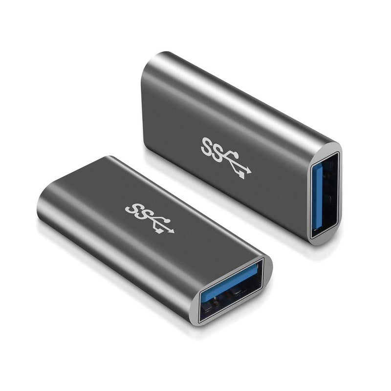 QianLink USB 3.0 Adapter,[2-Pack] Aluminum Type A Female to Female -Connector Converter Adapter,USB 3.0 Coupler Female to Female Adapter (Grey) Grey