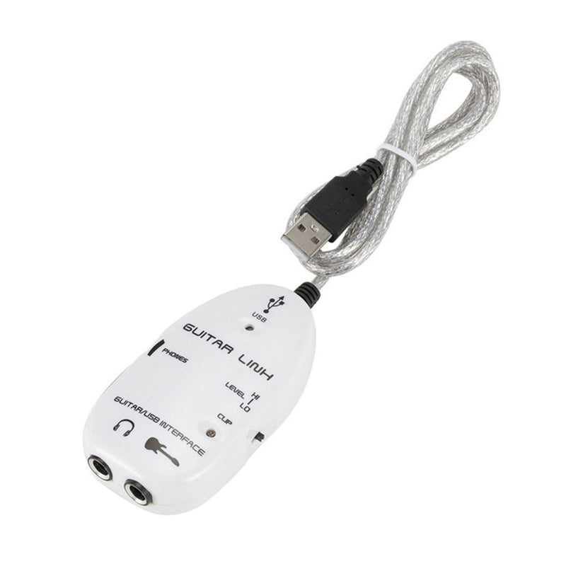 Walfront Guitar Link Cable Adapter USB Interface Recorder for PC Computer, with Stereo Headphone Output, USB Powered for Monitoring with Active Monitor Speakers (White) White