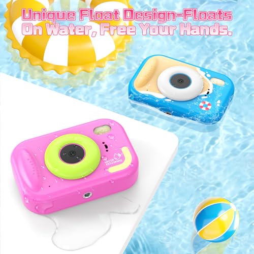 Kids Waterproof Camera, IP67 Underwater Digital Camera, 1080P 48MP, 32GB Pink