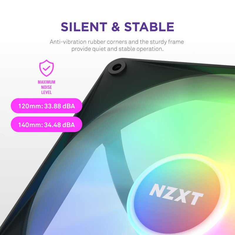 NZXT F120 RGB Core - 120mm Hub Mounted RGB Fan - 8 Individually Controllable LEDs - Semi Transparent Fan Blades - Hydrodynamic Bearing - PWM Control - CAM Software - Black 120mm Schwarz