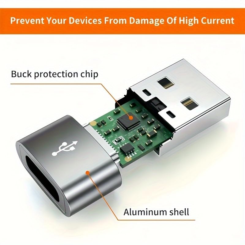 5Pcs USB A to Type C Adapter, Male to Female Charging Connector, Compatible with iPhone, iPad, AirPods, Apple Watch and Samsung Devices (Silver) Silver USB A to C Adapter Set (5 Piece)