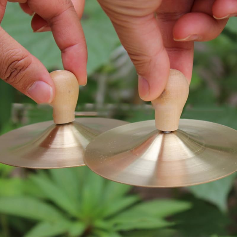 1 Pair Hand Cymbals, Marching Cymbals, 6 Inch Small Copper Finger Cymbals, Gold Metal Finger Zills with Band Percussion Instrument for Adults, Kids, Party