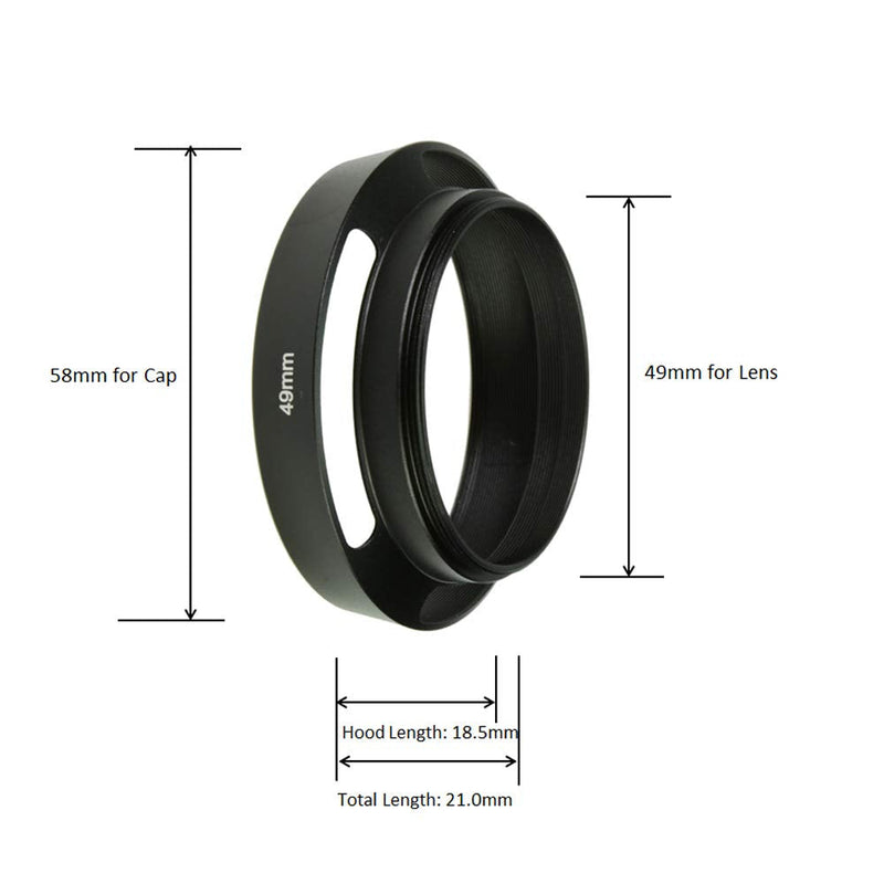SIOTI 49mm Lens Hood, Matte Treatment Inside, Aluminum Material, Compatible with All Camera Lens S/C/N/F/O/P etc.(49mm) Standard Vented