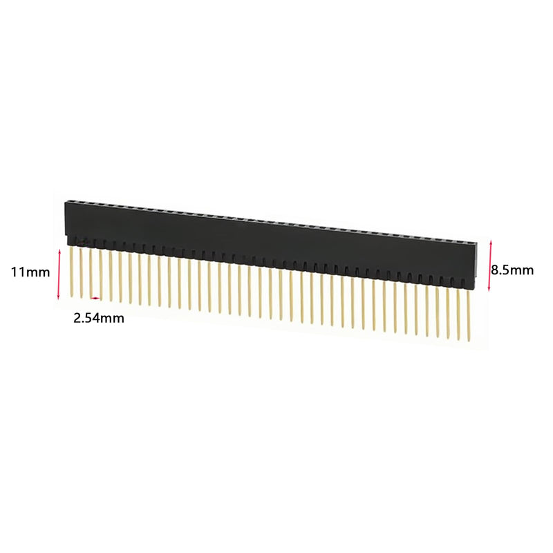 Pack of 10 1 x 40 pin PCB female connector, 2.54 mm single row socket plug, single row needle length 11 mm, plastic length 8.5 mm, 40-pin plug, suitable for DIY enthusiasts