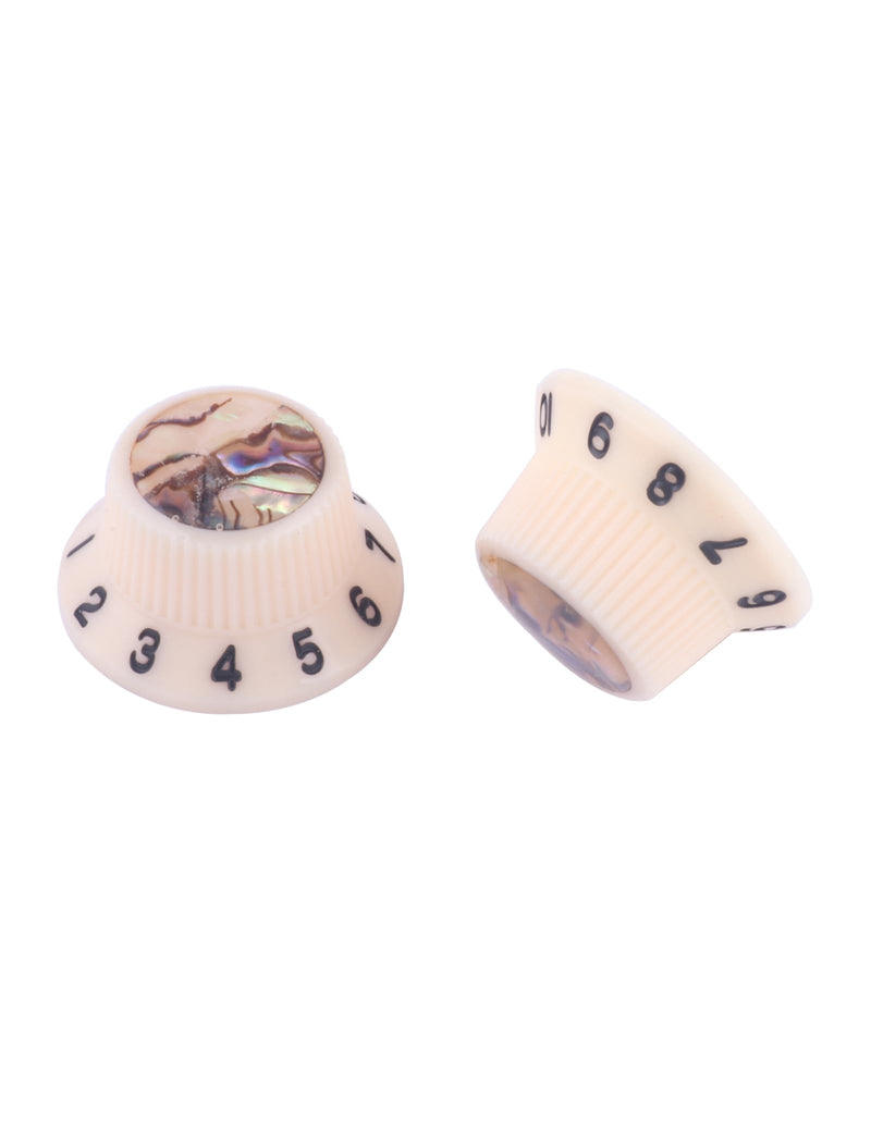 Guitar Knobs Abalone Top Speed Control Knobs 6mm Shaft Pots Volumn Tone Knobs Compatiable with Strat Stratocaster Electric Guitar Set of 3Pcs Ivory.