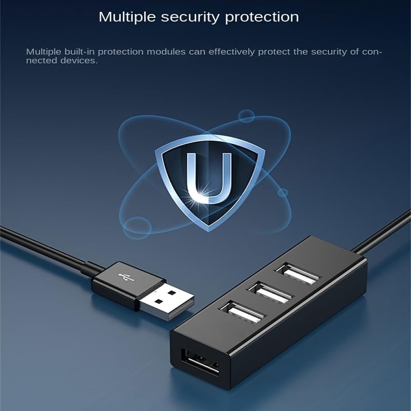 4-Port USB 2.0 Hub Portable USB Splitter, Black | High Speed USB Expansion Adapter, For Laptop PC, Support Mouse Keyboard Flash Drive OTG, Compact, For Computer & Mobile Phone