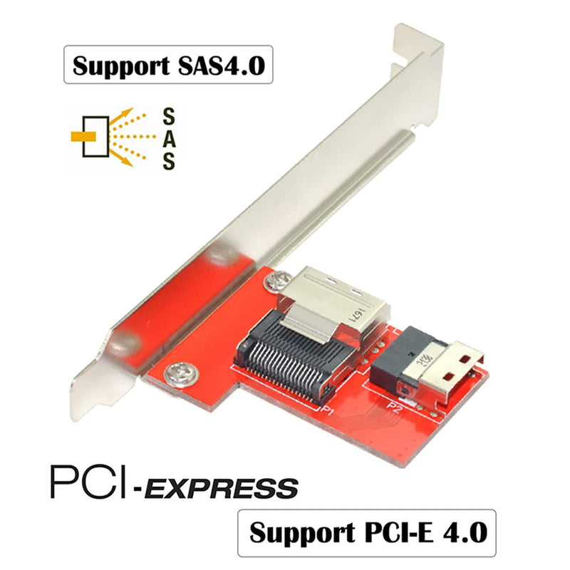 CY PCI-Express 4.0 Slimline SAS SFF-8654 to Mini SAS SFF-8087 PCBA Female Adapter with Bracket Red SFF-8087 to SFF-8654