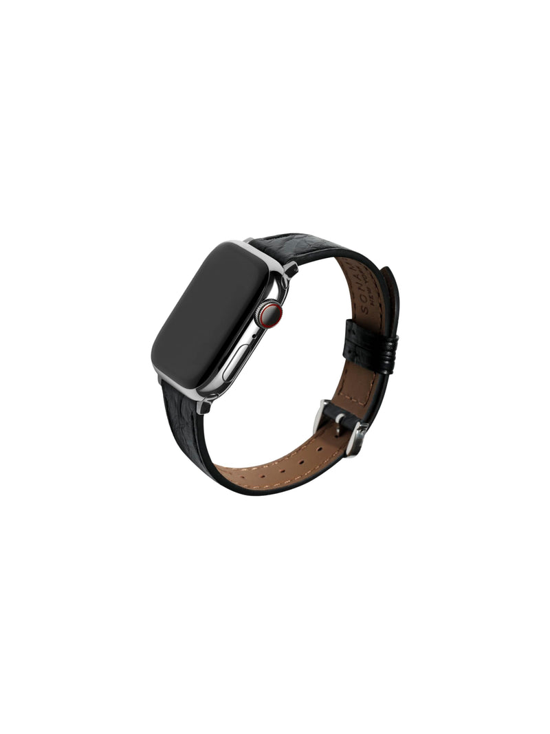 Calfskin Leather Band Compatible with Apple Watch 38mm to 45mm, Premium Leather Strap Crown Buckle Compatible with iWatch Series 7 6 5 4 3 2 1 (Black, 41/40/38mm)