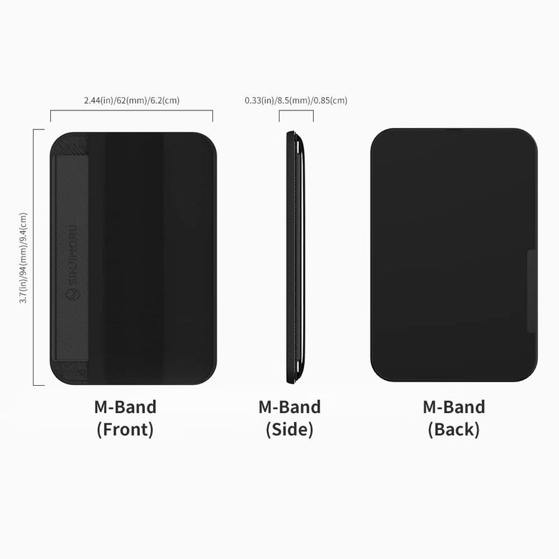 Sinjimoru Magnetic Wallet for iPhone, Magnetic Card Holder with Flap - Anti-slip for Cards, for MagSafe Wallet with Grip, Compatible with iPhone 15/14/13/12 Series. M-Band Black