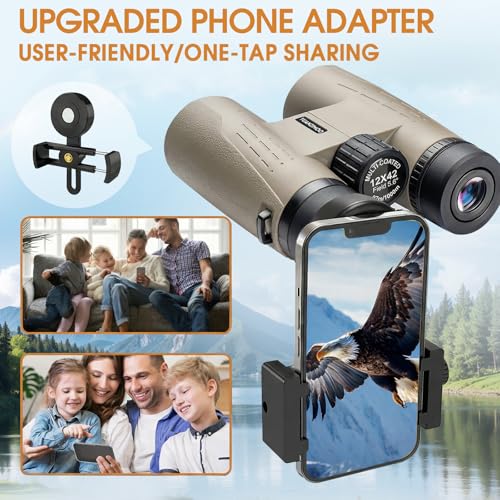 12x42 HD Binoculars for Adults High Powered Binoculars with Upgraded Phone Adapter Compact Binocular with Low Light Night Vision for Bird Watching Hunting Outdoor Sports Concerts Green