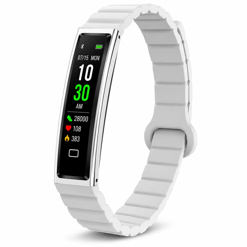 Smart Health Bracelet for Women & Men, Heart Rate Monitor, Blood Oxygen & Sleep Tracking, Step Counter, iOS & Android Compatible and No Subscription Fee Grey with Magnet Strap