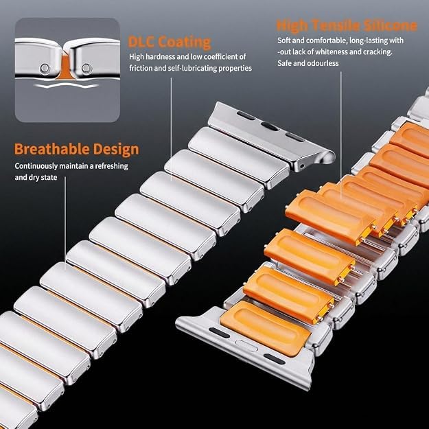 Magnetic Steel Band for Apple Watch 44/45/46/49mm, Titanium/Orange | Steel