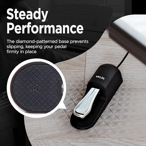 VALDI BP-3 Sustain Pedal - Universal Pedal for Keyboard Piano, Digital Pianos, MIDI Keyboards & Synths - Conversion Switch for All Brands - 1/4'' Jack, Anti-Slip Design, Extended Cable (BLACK) BLACK