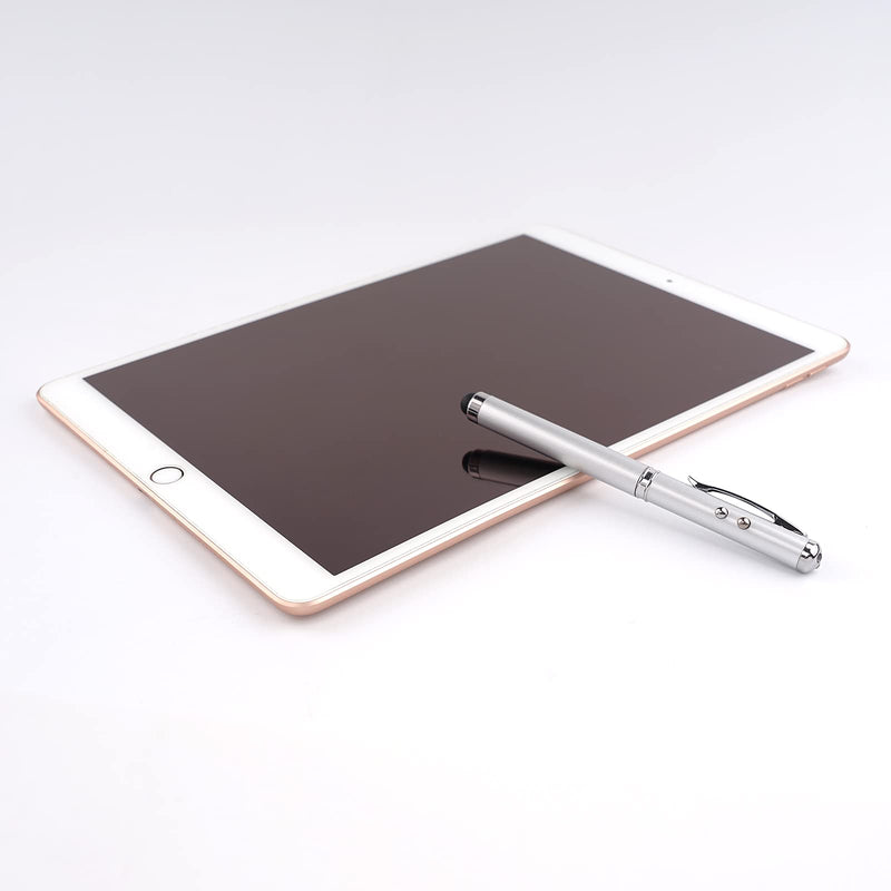 Metal multi-function pen, touch screen stylus, flashlight with white light, infrared, creative Christmas and birthday gifts (1 Silver)
