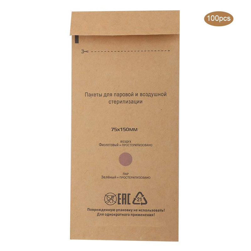 100 x Autoclave Sterilisation Bags, Disposable Self Seal Steriliser Bags for Nail Tools, Teeth Sterilisation Bag for Beauty (75 x 150 mm)