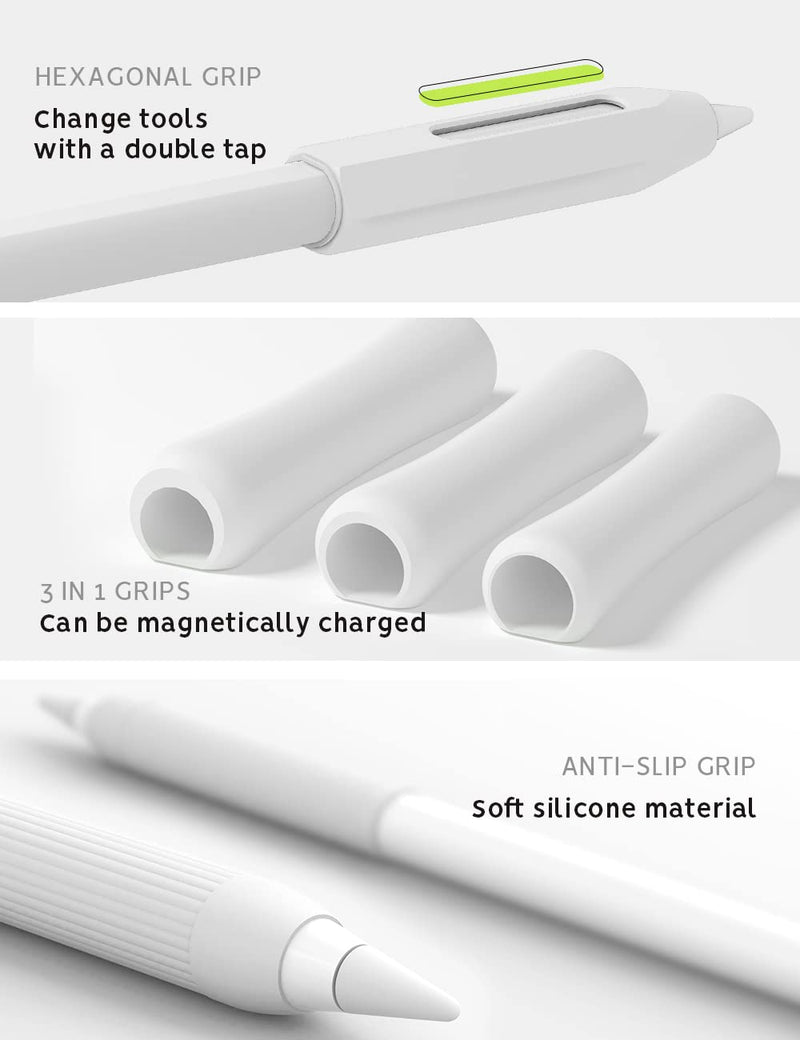 [AUSTRALIA] - 5 Pack Pencil Grips Compatible with Only Apple Pencil 2nd Generation Silicone Ergonomic Design Sleeve Holder(White) White 