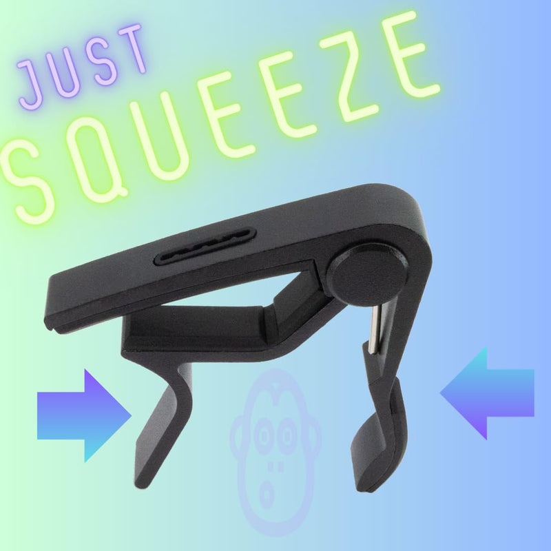 Professional Guitar Capo w/Built-In Pick Holder | Universal Compatibility for Acoustic, Electric & Bass | by AudioMonkey | Includes 6 Picks! (Matte Black)