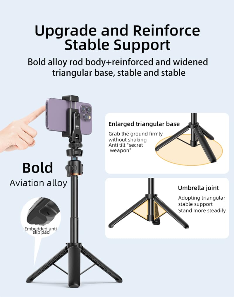 BTG Extension Pole Tripod for Extension Pole Desktop Tabletop Tripod for DJI Pocket 3 2 Action 5 4 3 Insta360 X4 X3 Go 3 Go 3S Selfie Stick Tripod Self Portrait Live Streaming Vlog Shooting