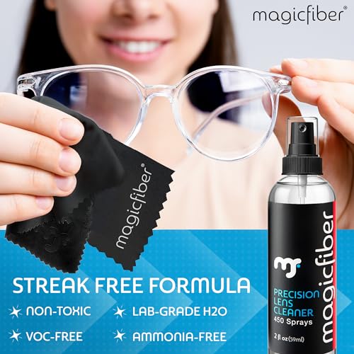 MagicFiber 34 PK Glasses Kit - 2 Eyeglass Cleaner Sprays + 32 Microfiber Cleaning Cloths - Premium Eye Glass Cleaners Spray and Glasses Wipes - Lint-Free Lens Microfiber Cleaning Cloth
