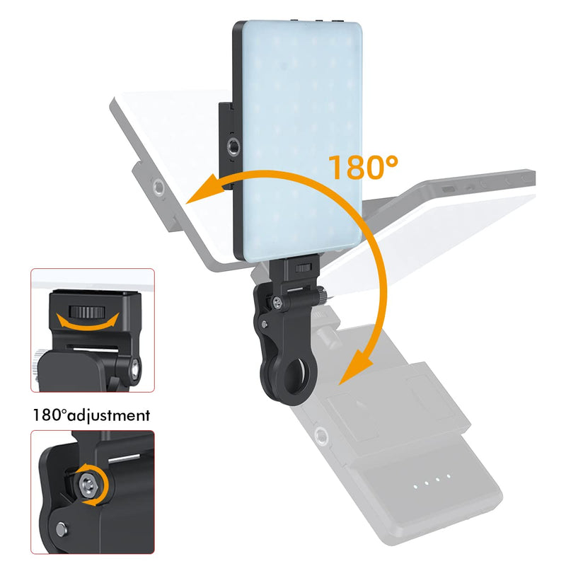 60 LED High Power Rechargeable Clip Fill Video Conference Light with Front & Back Clip, Adjusted 3 Light Modes for Phone, iPhone, Android, iPad, Laptop, for Makeup, TikTok, Selfie, Vlog 2000 Mah - Black