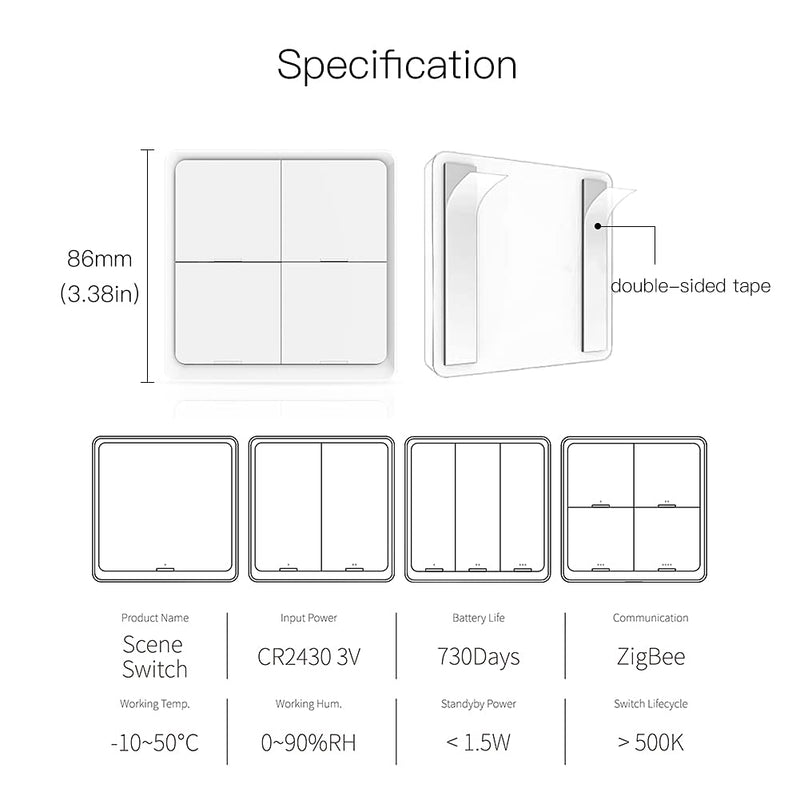 [AUSTRALIA] - MOES ZigBee Scene Switching Tuya Smart Device, 4 Buttons 12 Scene Change, Smart Home Automation, Requires MOES ZigBee Gateway, Battery Included, White 4 Gang 12 Szene 