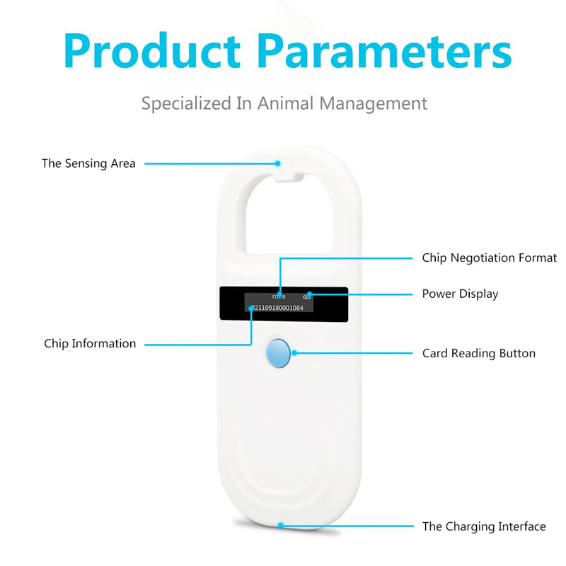 Dog Microchip Reader, Pet Microchip Scanner with OLED Display Screen, Pet Chip ID Scanner Supports FDX-B (ISO11784/11785) and EMID Microchips, for Animal Management