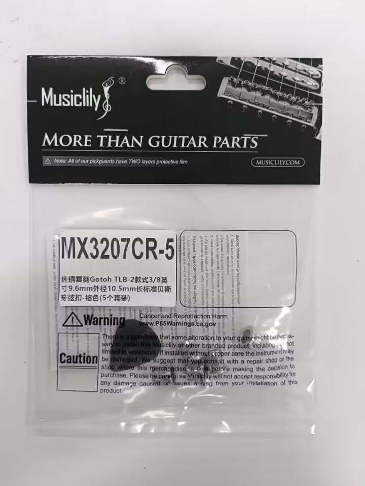 Musiclily Ultra 3/8" Full Solid Brass G-TLB-2 Bass String Ferrules String Through Body Rear Mount Bushings for 4/5 String Electric Bass, Chrome (Set of 5)