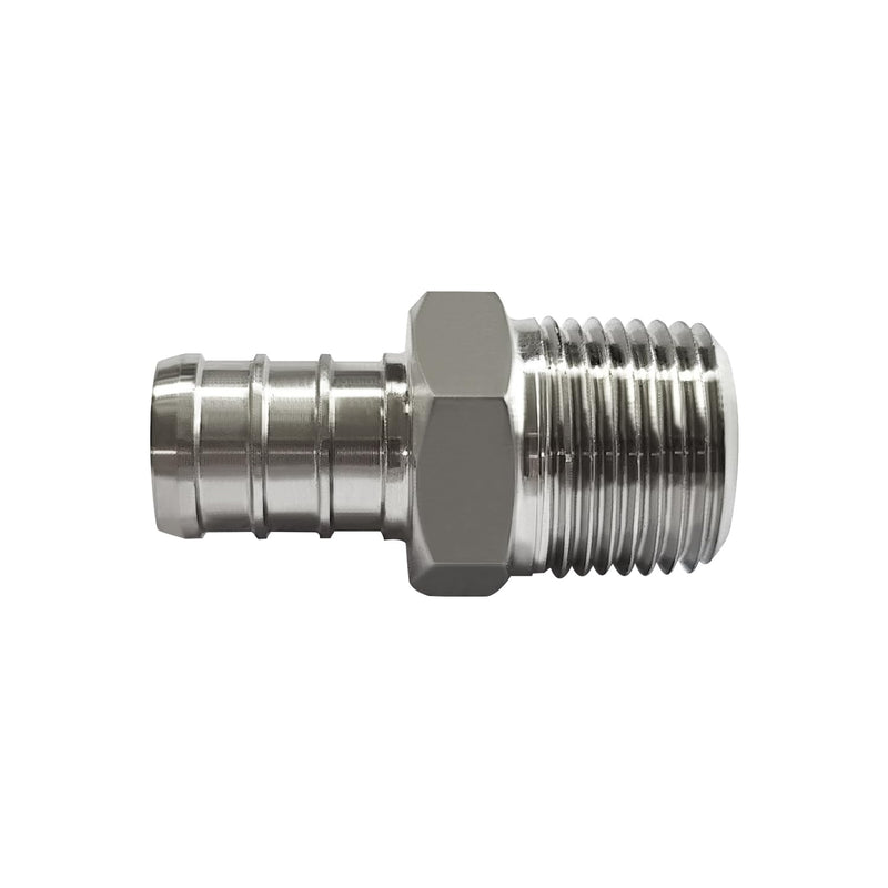 Barb Crimp PEX 1/2" x 3/8" NPT Male Thread Adapter Stainless Steel Crimp Fitting (Pack of 2) 1/2" PEX x 3/8" NPT Male