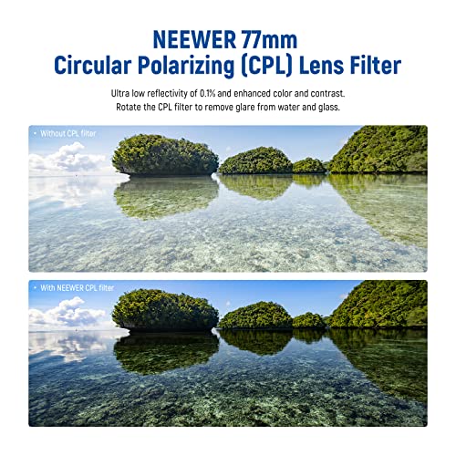 Neewer 77mm Polarizing Filter 30 Layer Multi Resistant Nano Coatings Circular Polarising Filter(CPL) Reduce Glare/Enhance Contrast/Ultra Slim/Reduces Reflection/HD Optical Glass Polarizer Filter