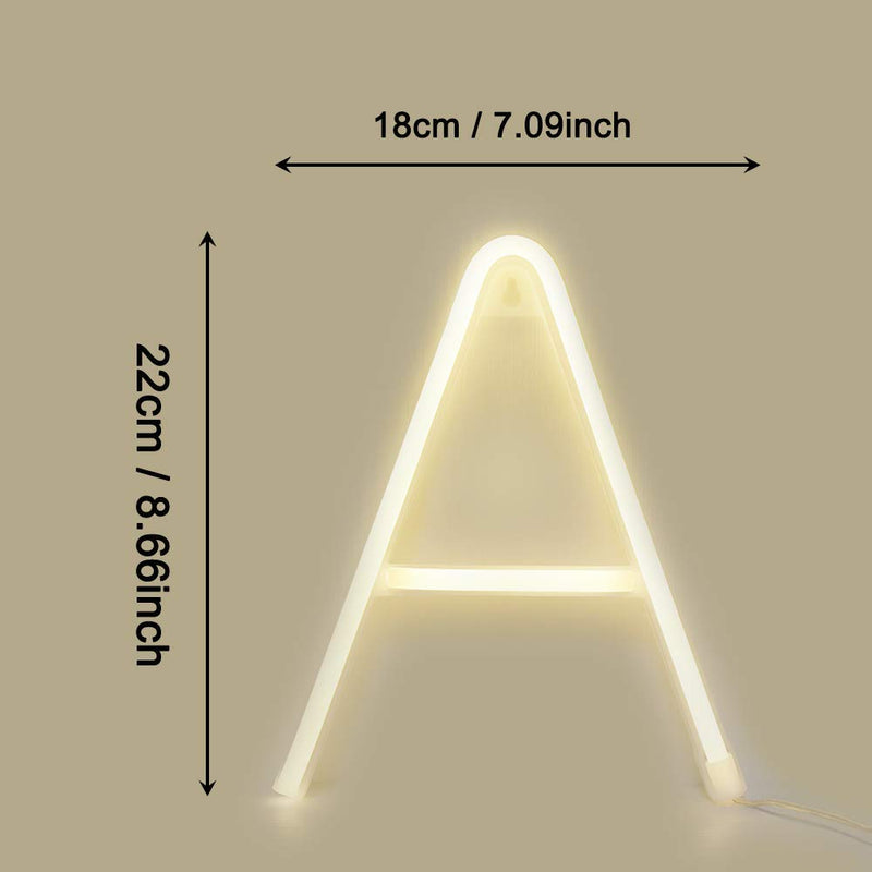 [AUSTRALIA] - ENUOLI Warm White Neon Letter Sign Night Lights Neon Words Battery/USB Powered LED Alphabet Neon Art Lights Wall Decor Light up Words for Wedding Birthday Party Christmas Home Bar Decoration (A) 