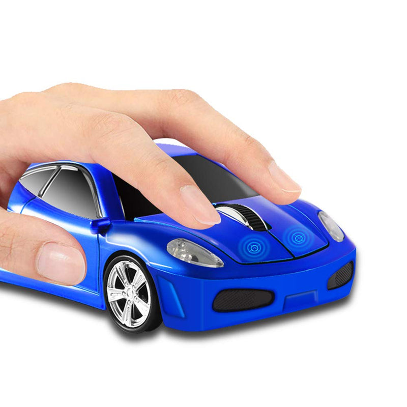 Wireless Mouse, 2.4GHz Cool Sport Car Shape Wireless Mouse Optical Cordless Mice with USB Receiver for PC Laptop Computer Notebook 1600 DPI-Blue blue