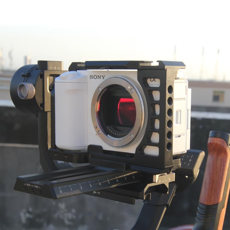 ZV-E1 Cage with Wood Handle for Sony Alpha ZV-e1 Full Camera Cage Video Shooting Frame,Built-in Cold Shoe Mount Quick Release Plate for Arca -A033