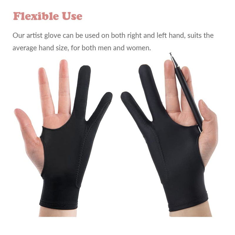 Drawing Glove, 3-Layer Palm Rejection Digital Art Glove for Graphic Tablet, Artist Gloves with Two Fingers for iPad, Paper Sketching, Smudge Guard (2 PCS, Lager)
