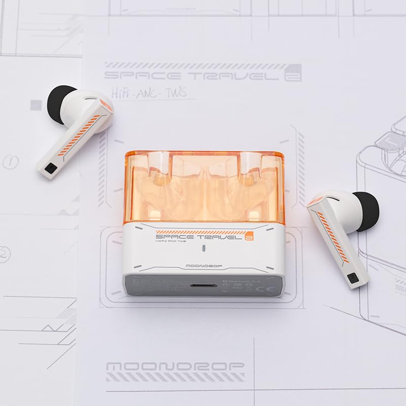 Moondrop Space Travel 2+Magnetic Protective case TWS wiress Earphone Bluetooth 6.0 ANC Low-Latency Game Mode SBC/AAC (White)