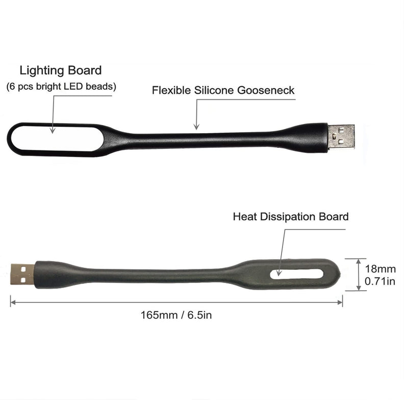 Flexible Mini USB LED Lamp Light Portable Night Light Compatible for Power Bank, Laptop, Notebook, Reading, Computer Keyboard USB Reading Light (8-Black)