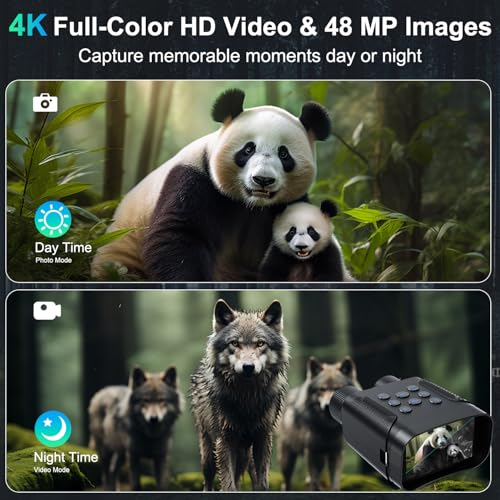 Night Vision Goggles, 4K Night Vision Binoculars for Adults with 8000mAh Rechargeable Battery, 4.0 HD Screen, 5X Digital Zoom, 7 Levels IR, 64GB Card,1968FT Range for Hunting & Camping
