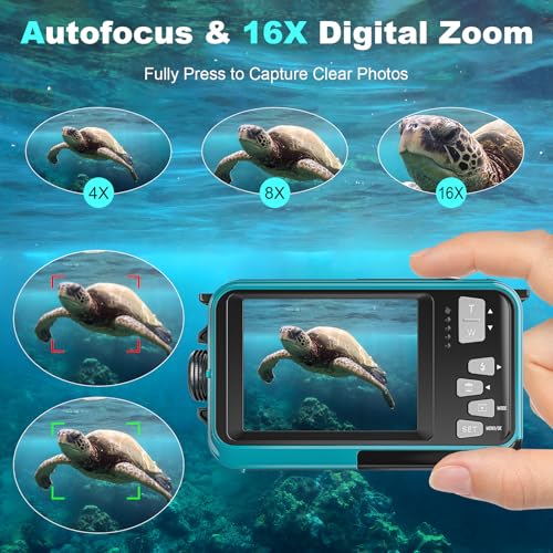 4K Underwater Camera 16FT Waterproof Autofocus Dual-Screen 32GB Card