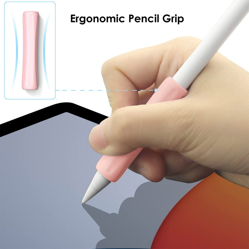 ProElife 2-Pack Ergonomics Grip Holder Anti-Rolling Protective Sleeve Cover for Apple Pencil 2nd & 1st Gen 2022-2018 iPad Pro 12.9'' 11''/Air 10.9'' Stylus Accessory Kits (Pink/Purple) Pink/Purple
