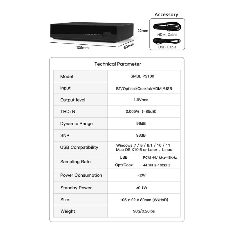 [AUSTRALIA] - SMSL PS100 Digital to Analog Audio Converter, USB/Optical/Coaxial/HDMI ARC to Stereo L/R RCA Output DDC Digital Toslink SPDIF 192kHz DAC Converter for PS5/HDTV/DVD/Blu-Ray Players/Home Cinema Systems 