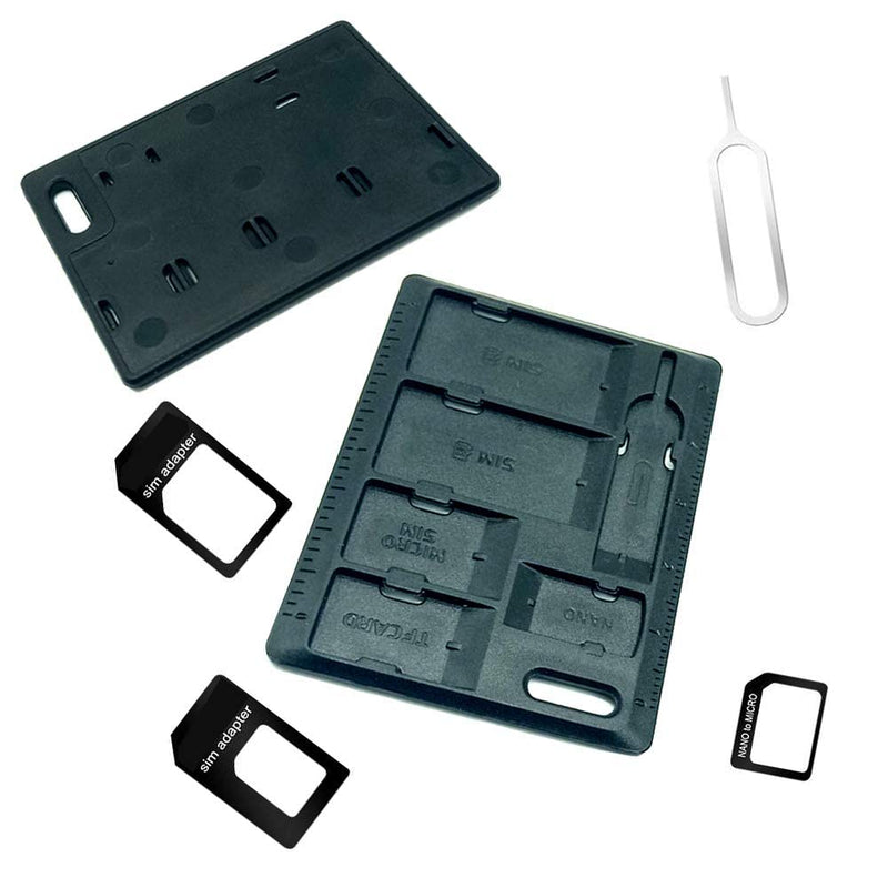 1 Pack SIM Card Holders with Tray Opener Pins, Card Storage Tool Set for Standard Micro Nano Micro-SD Memory Cards, with 3 Card Adapters and 1 Eject Pins - Black